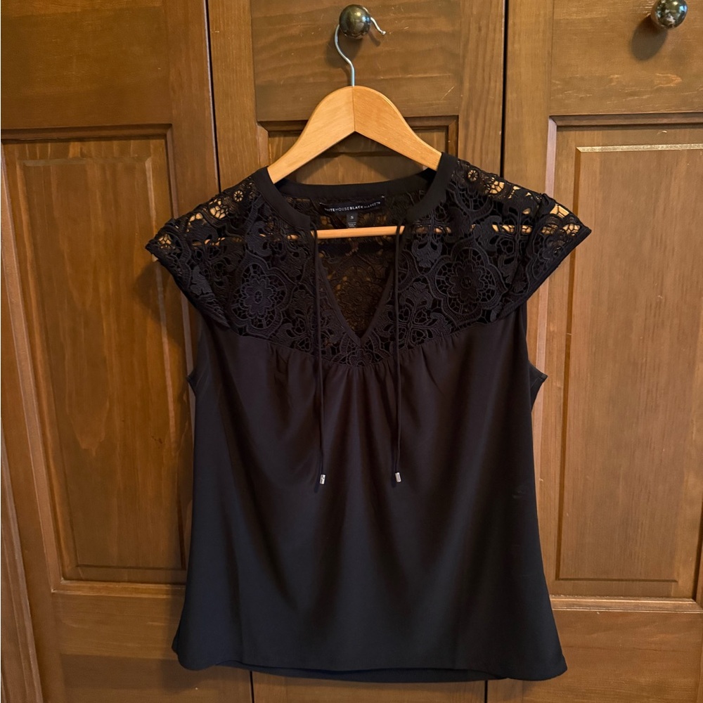 White House Black Market Black Lace Tie Front Blouse